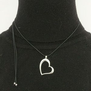 necklace 1" heart mod sterling silver black cord